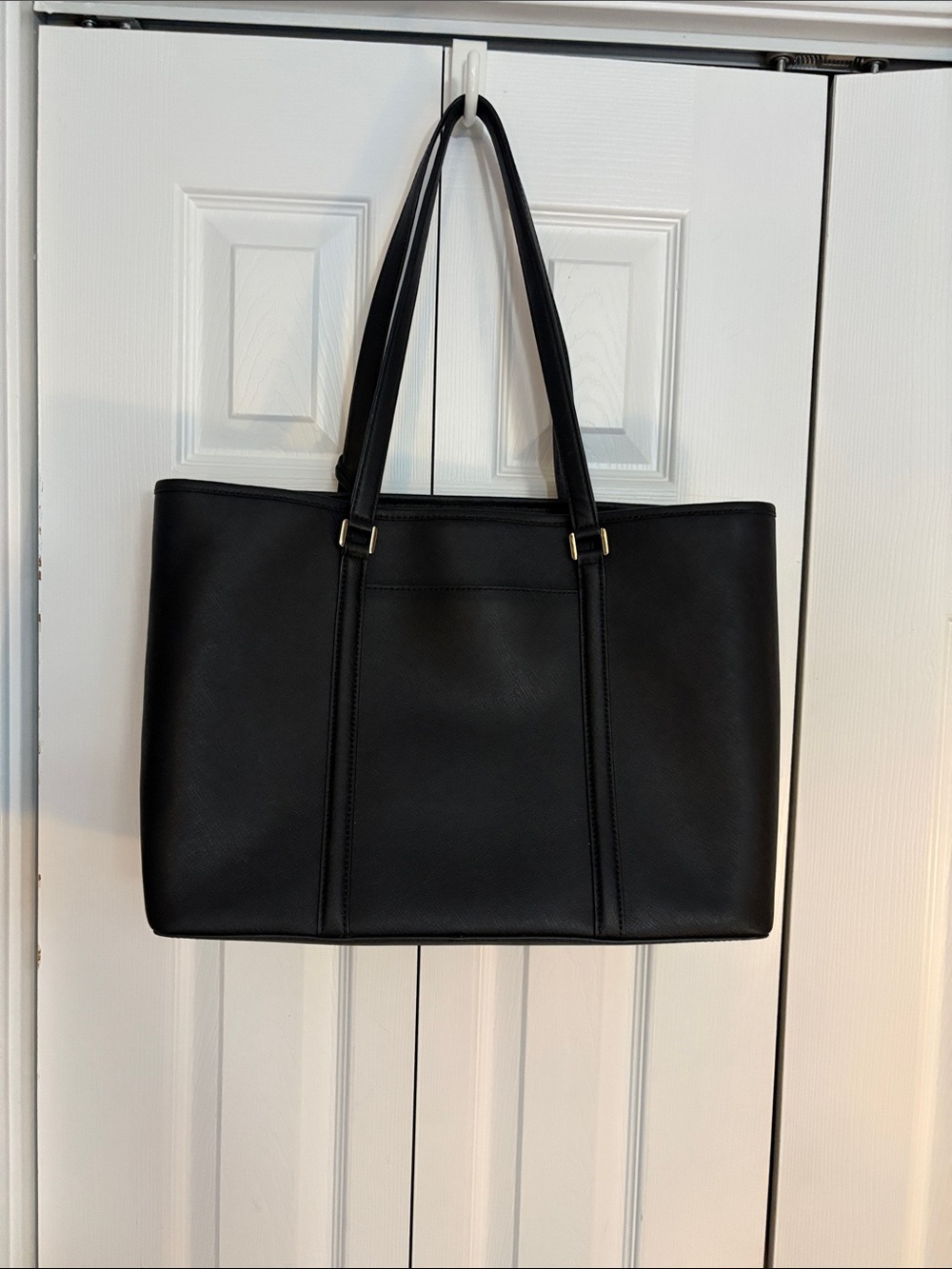 Michael Kors Black Leather Saffiano Tote with Gold Charm - Picture 2 of 3